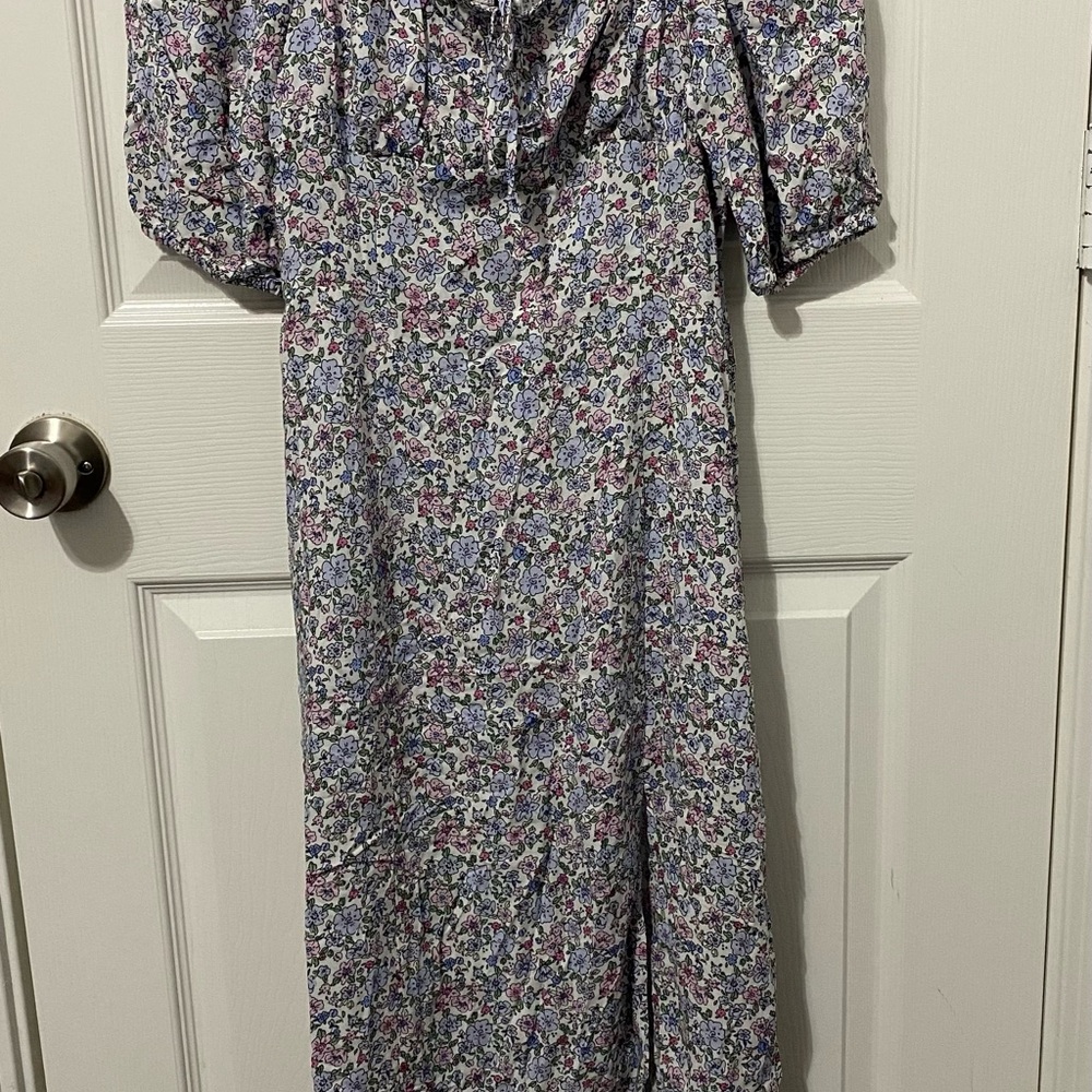 Divided Floral Print Dress with Purple and Blue Accents